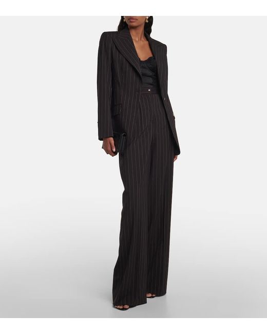 Pantalones anchos de lana con raya diplomatica Dolce & Gabbana de color Black