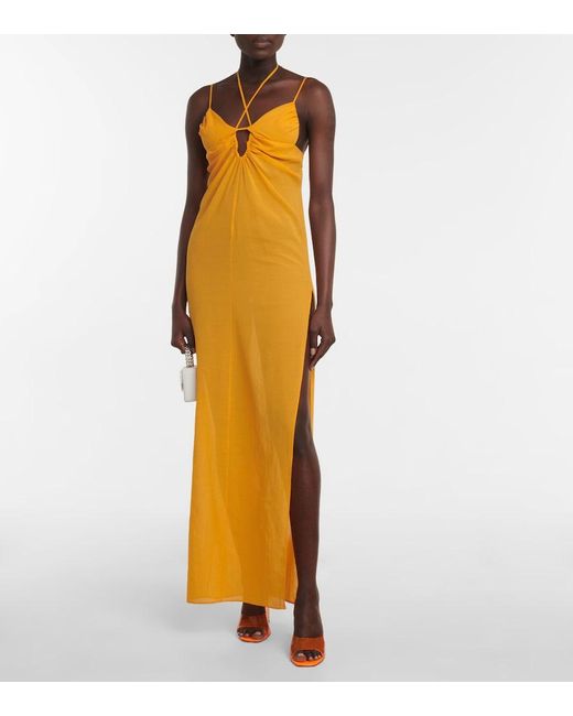 Nensi Dojaka Metallic Cutout Halterneck Maxi Dress
