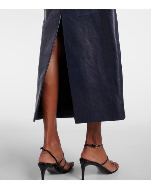 Khaite Blue Loxley Leather Pencil Skirt
