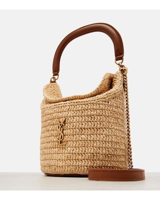 Saint Laurent White Gaby Leather-Trimmed Raffia Bucket Bag