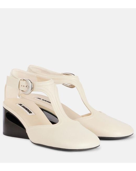 Jil Sander White Leather Mary Jane Pumps