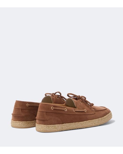 Brunello Cucinelli Brown Jute-Trimmed Suede Boat Shoes for men