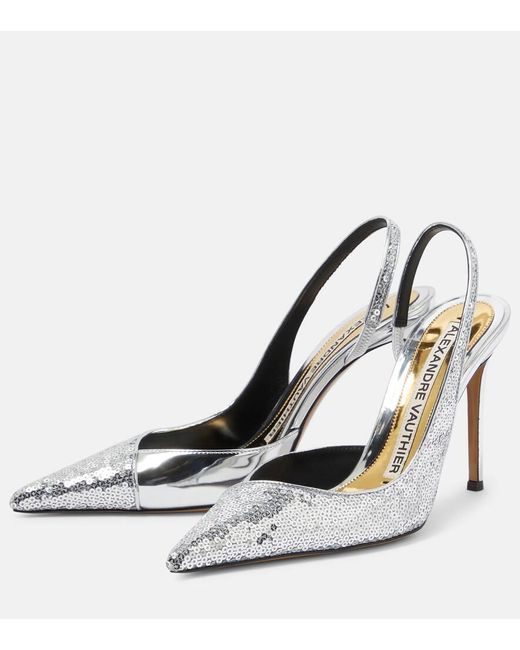 Alexandre Vauthier White Sequined 105 Slingback Pumps
