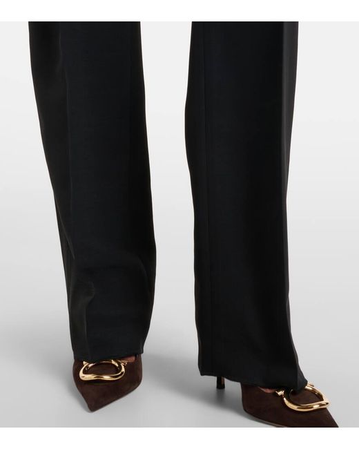 Ferragamo Blue High-Rise Faille Straight Pants