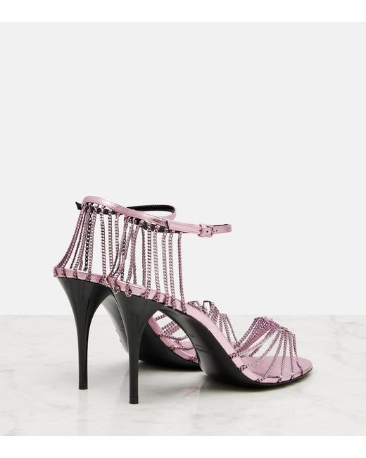 Saint Laurent Pink Babylone 90 Leather-Trimmed Sandals
