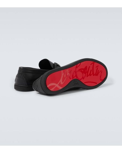 Christian Louboutin Black Chambeliboat Leather Boat Shoes for men