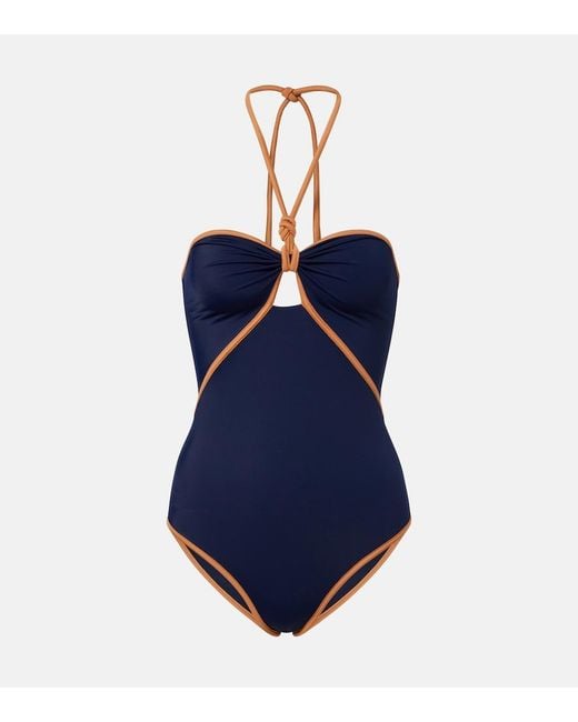 Johanna Ortiz Blue Cutout Halterneck Swimsuit