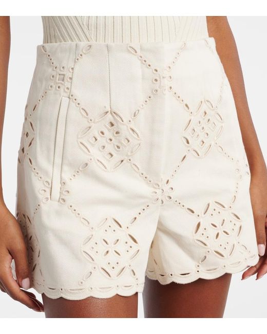 Veronica Beard Natural Jazmin Laser-Cut Cotton Shorts