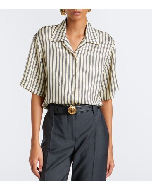Versace Yellow Striped Silk Bowling Shirt