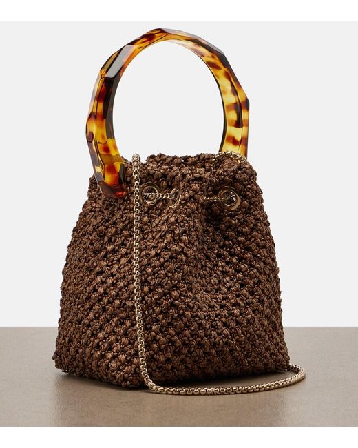 Jimmy Choo Brown Bon Bon Small Raffia-Effect Bucket Bag