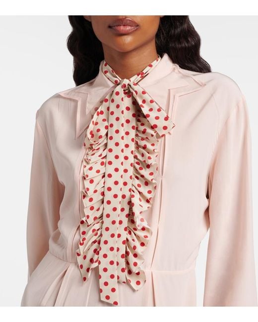 Prada Pink Belted Polka-Dot Silk Midi Dress