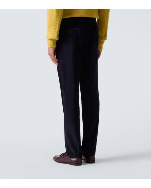 Rubinacci Blue Cotton Corduroy Straight Pants for men