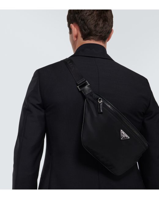 Prada Re-nylon Logo Belt Bag in Black for Men | Lyst UK