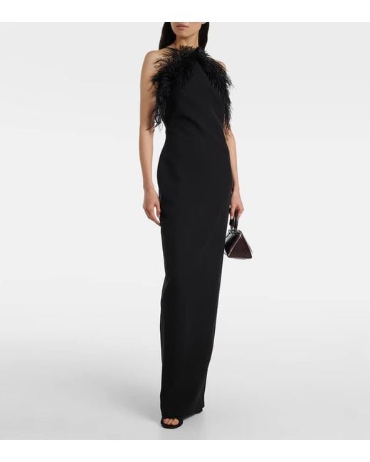 Abito Lungo Con Piume di The Attico in Black
