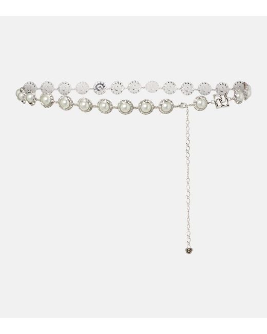 Magda Butrym White Crystal-Embellished Faux Pearl Belt