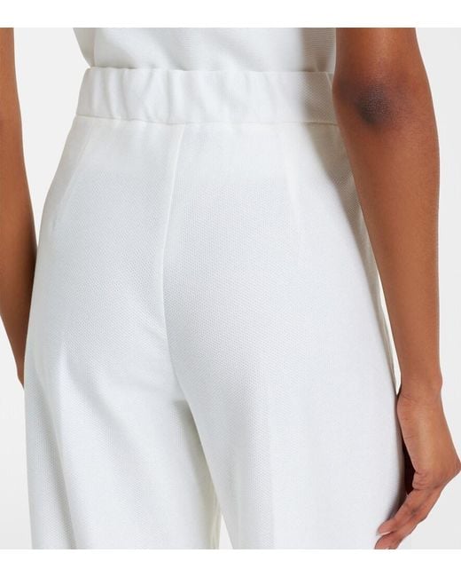 Max Mara White Cotton Pique Wide-Leg Pants