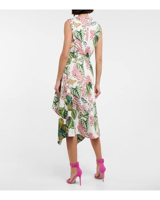 Robe Midi Asymetrique En Coton Melange A Fleurs Oscar de la Renta en coloris Green