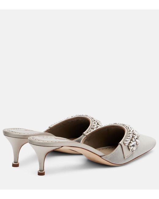 Manolo Blahnik White Tulipe 50 Embellished Velvet Mules