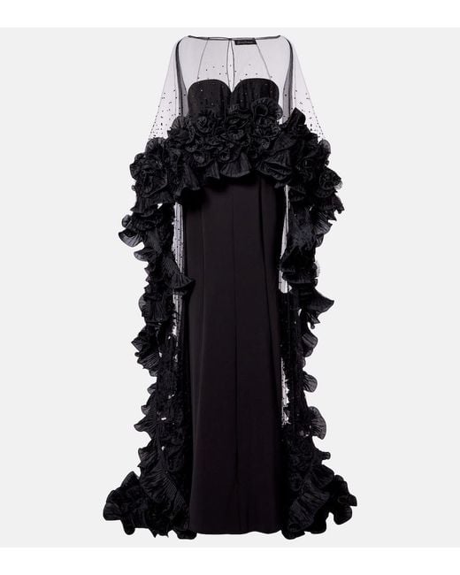 Jenny Packham Black Ruffled Caped Gown