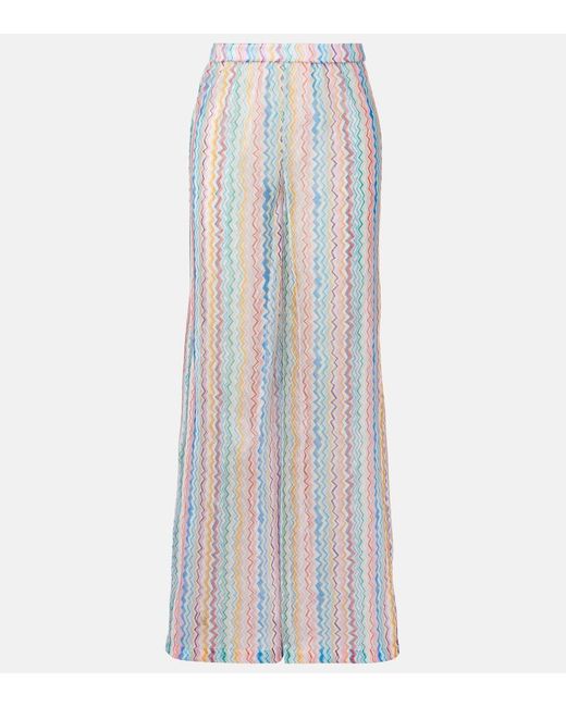 Missoni White Zigzag Sheer Wide-Leg Pants