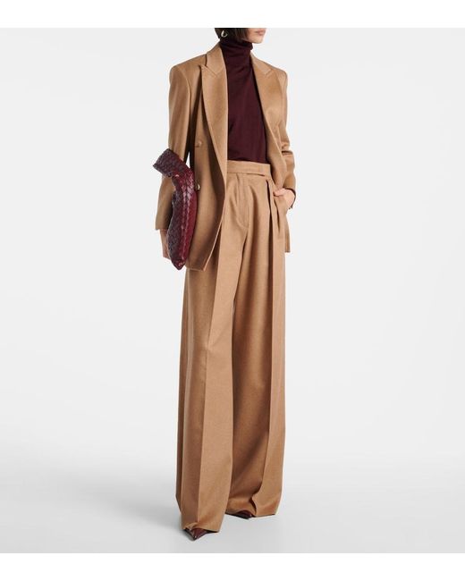 Max Mara Brown Ori Pleated Camel Hair Wide-Leg Pants