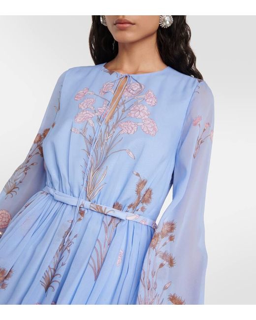 Giambattista Valli Blue Mini Carnation Bouquets Seidenkleid