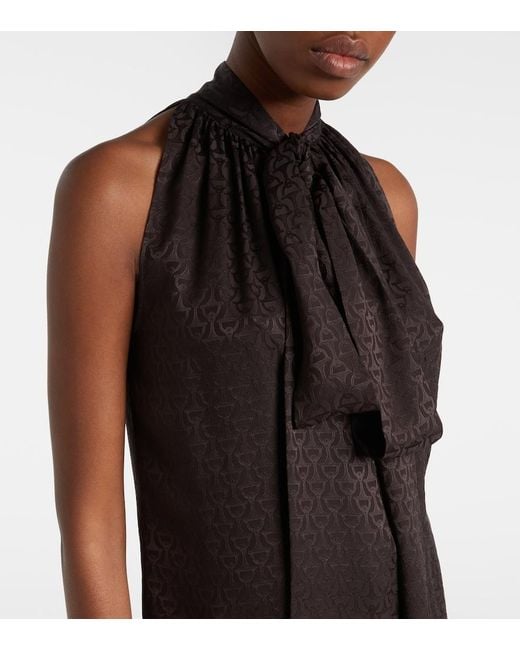 Gucci Black Horsebit Tie-Neck Silk Jacquard Top