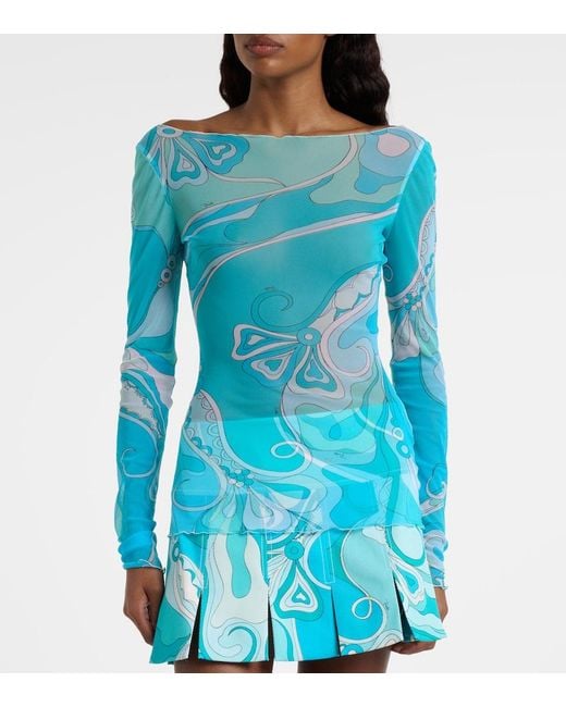 Emilio Pucci Blue Orchidee Sheer Top