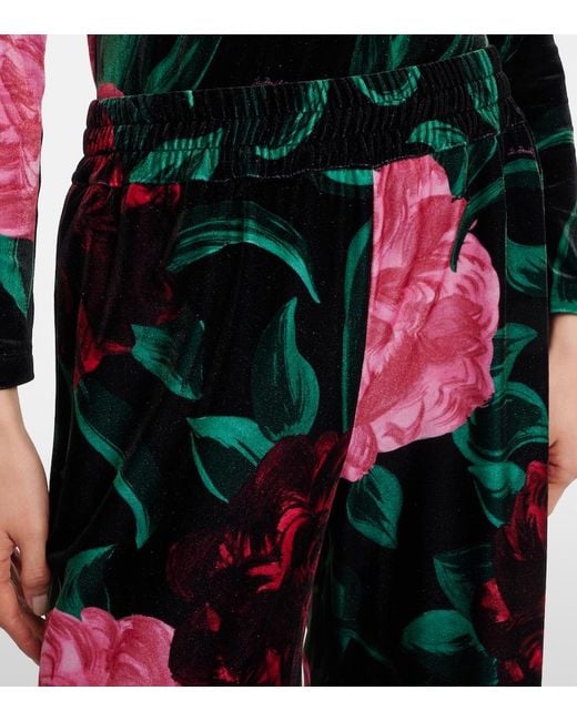 LaDoubleJ Black Floral Velvet Palazzo Pants