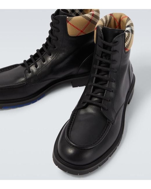 Burberry Black Rogue Leather Combat Boots for men