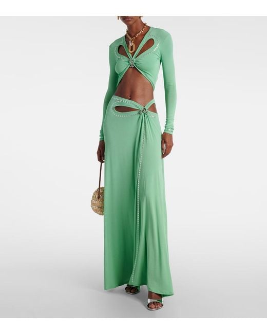 Rabanne Green Embellished Maxi Skirt