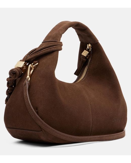 Ganni Brown Suede Top-Handle Bag