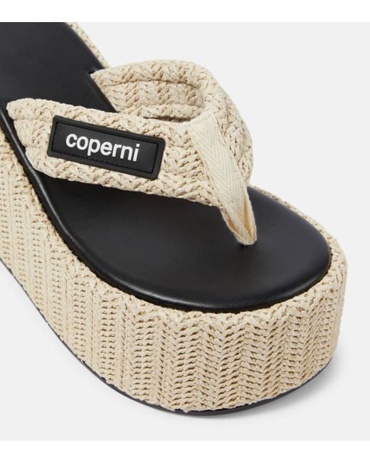 Coperni White Raffia Platform Thong Sandals