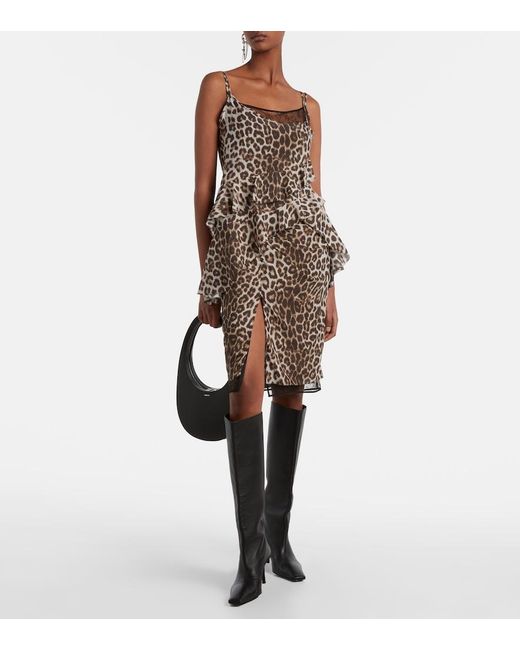 JACQUES WEI Brown Leopard-Print Ruffled Silk Camisole