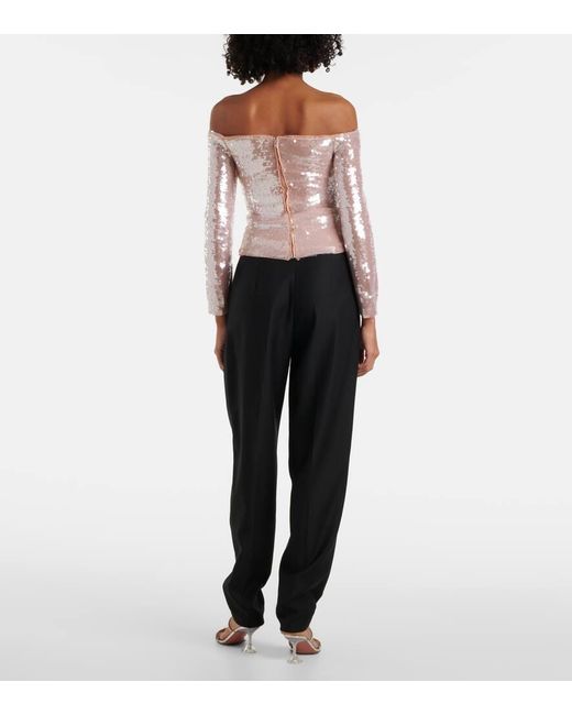 Self-Portrait Pink Sequined Off-Shoulder Top