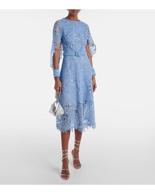 Oscar de la Renta Blue Floral Lace Cocktail Dress