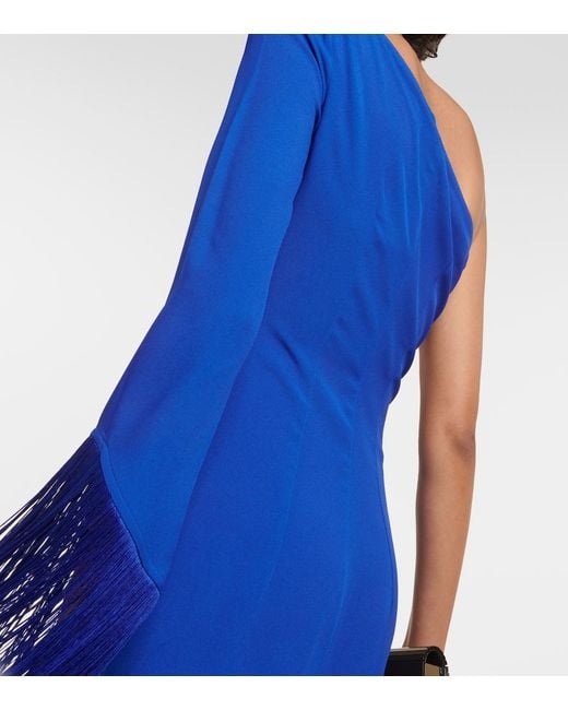 Taller Marmo Blue Asymmetric Fringed Midi Dress