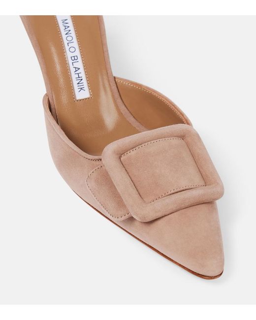 Manolo Blahnik Natural Maysale 70 Suede Mules