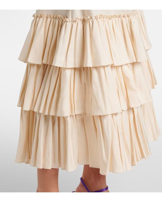 Valentino Natural Ruffled Silk Maxi Skirt