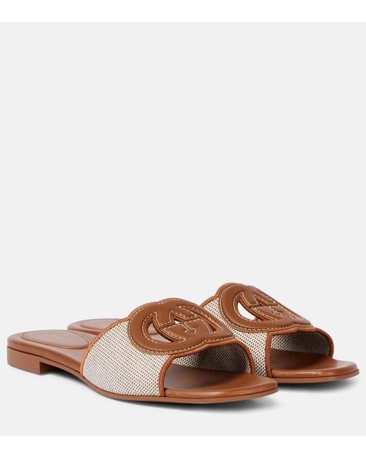Gucci Brown Interlocking G Canvas & Leather Sandal