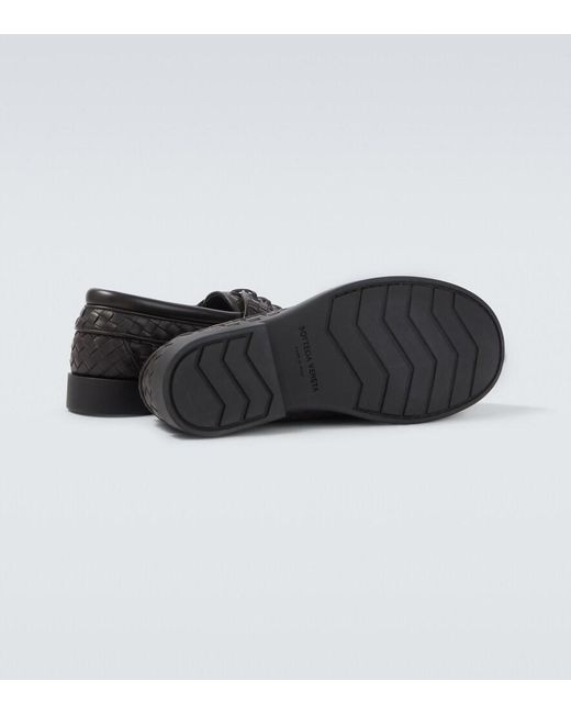 Bottega Veneta Black Pier Intrecciato Leather Boat Shoes for men