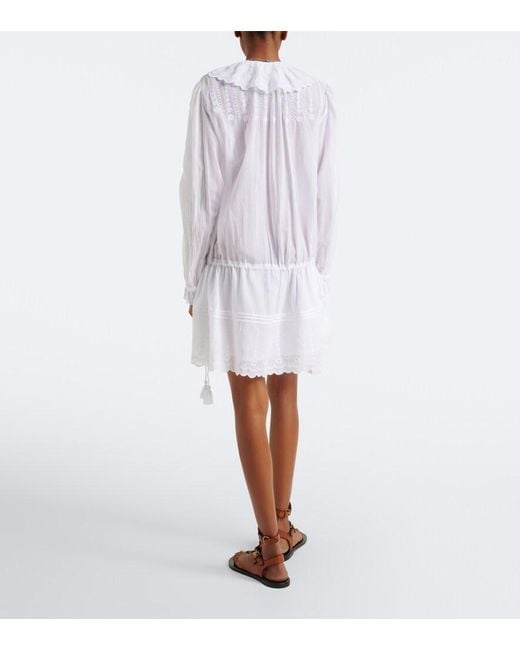 Isabel Marant White Lenora Embroidered Cotton Voile Minidress