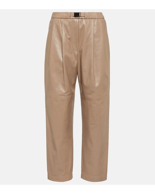 Brunello Cucinelli Natural Mid-Rise Leather Pants