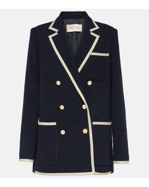 Valentino Blue Double-breasted Wool-blend Blazer