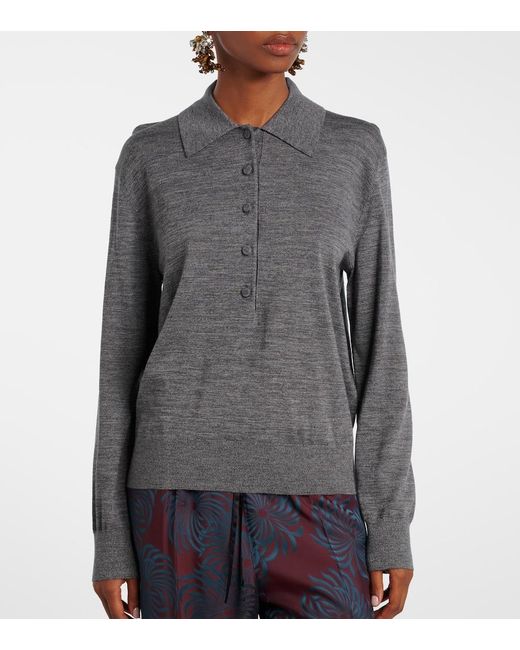 Dries Van Noten Gray Wool Polo Sweater
