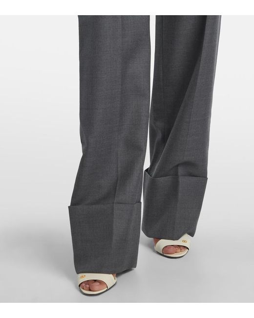 Valentino Gray High-Rise Wool Straight Pants