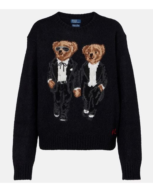 Polo Ralph Lauren Black Wool-Blend Ralph And Ricky Bear Sweater