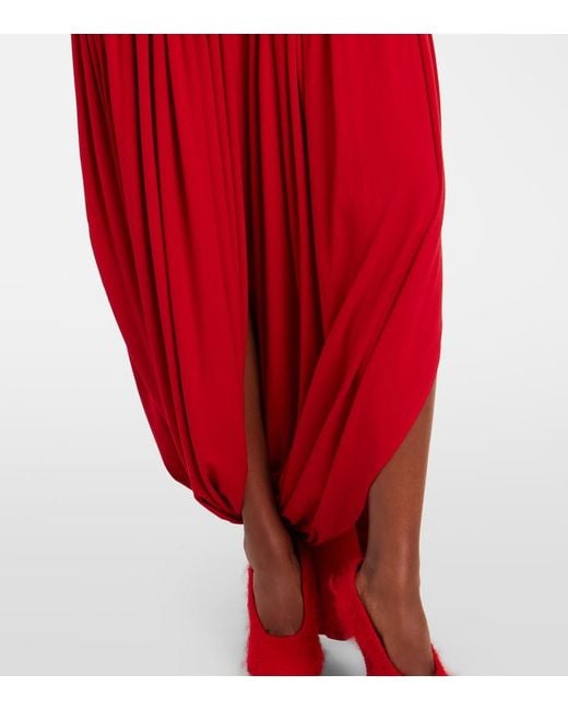 Magda Butrym Red Asymmetric Pleated Turtleneck Maxi Dress