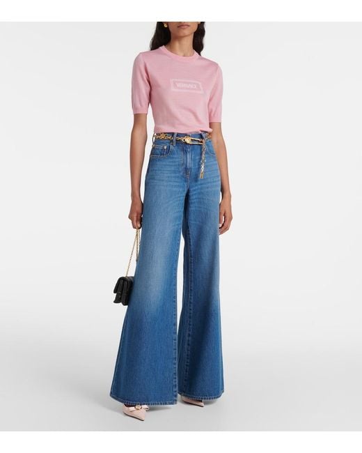 Versace Pink Logo Jacquard Knitted Top