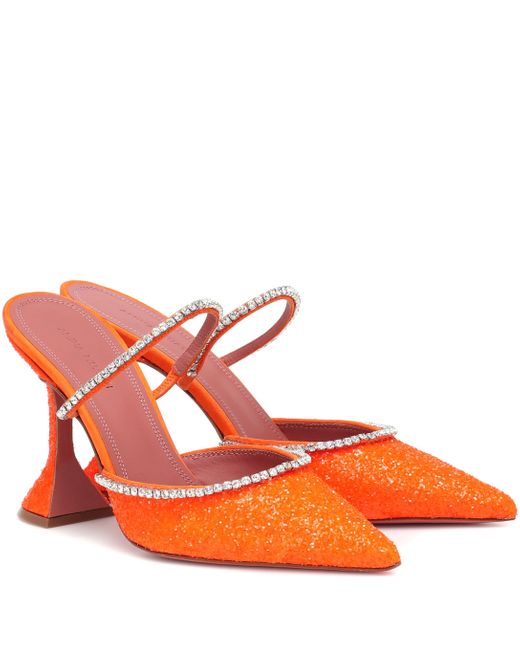 AMINA MUADDI Orange Gilda Crystal-embellished Mules